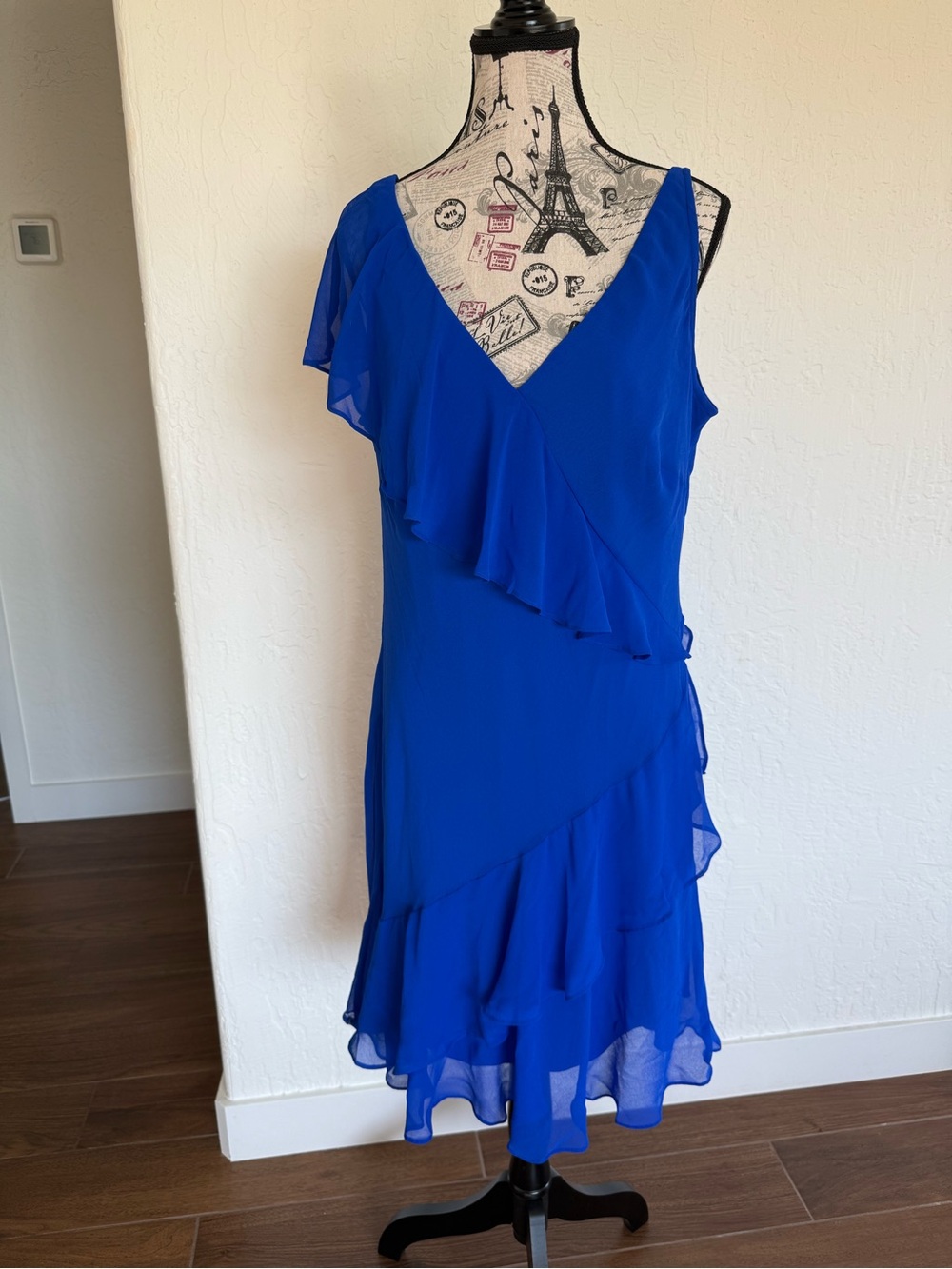 Ralph Lauren Royal Blue Asymmetrical Ruffle Dress
